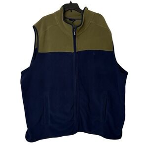 Brooks Brothers Fleece Vest Mens Navy Blue and Olive Green Full Zip Size 4XL